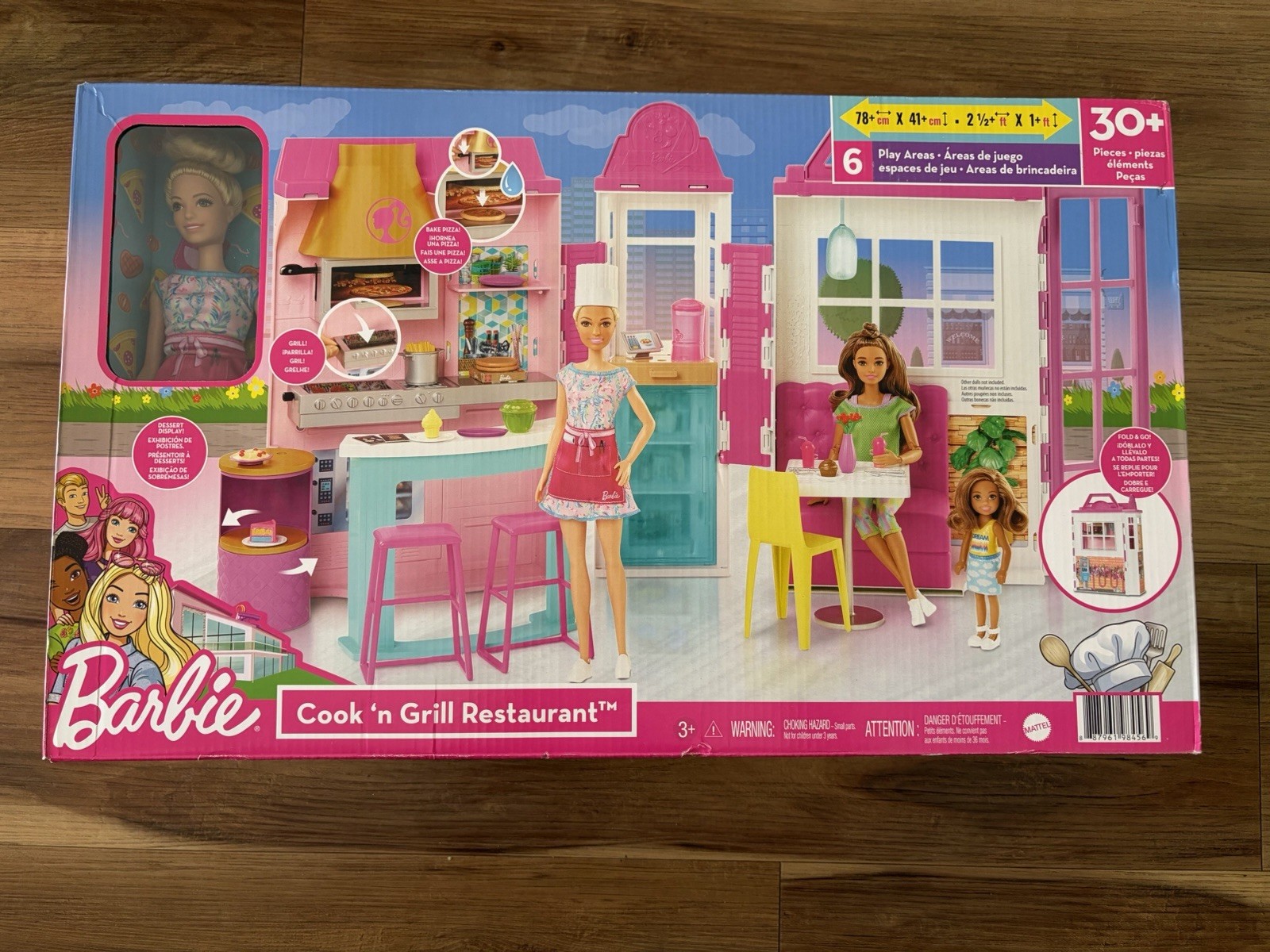 Barbie Cook ‘n Grill Restaurant Playset NEW 360° Dollhouse Kitchen Café Mattel