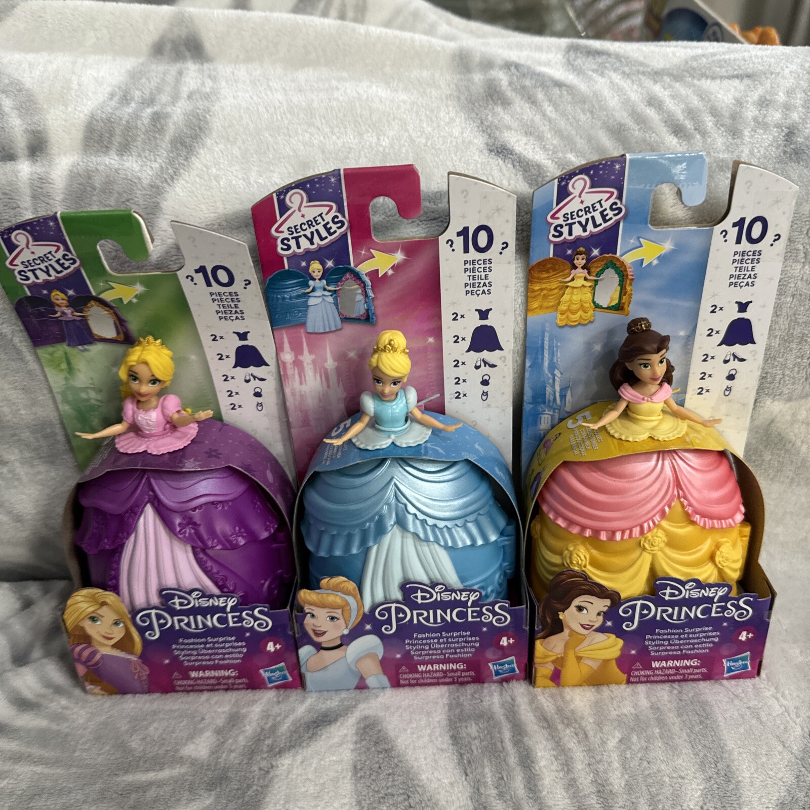 Lot 3 Disney Princess Secret Styles Fashion 10 Pcs Surprise Articulated Figures.
