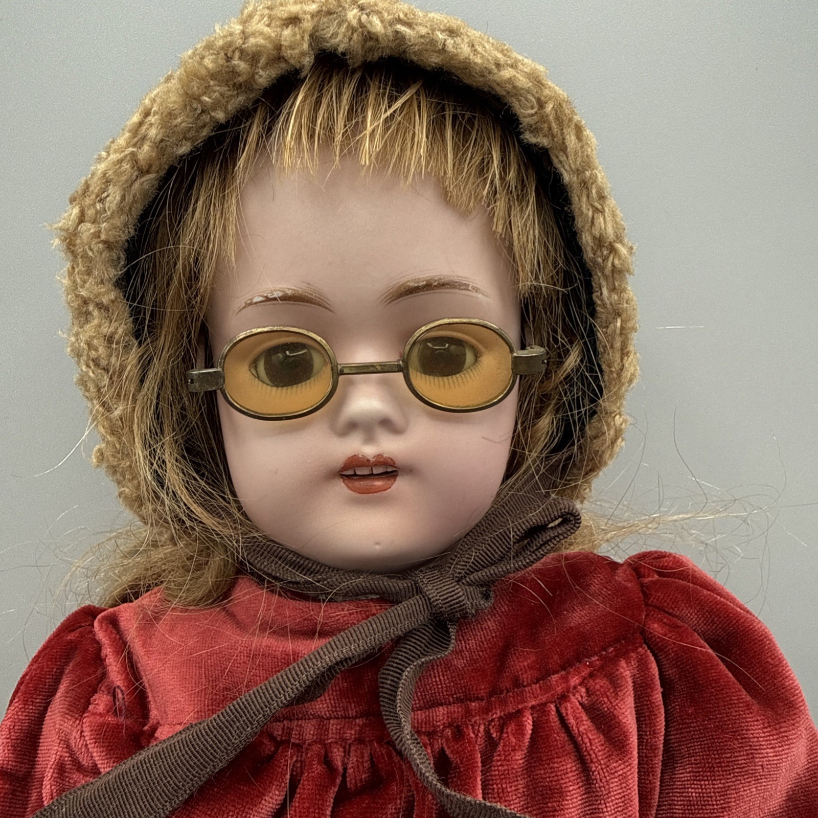 19″ KESTNER C1/2 168 7 1/2 Antique German Doll: Red Velvet Dress, HH Wig