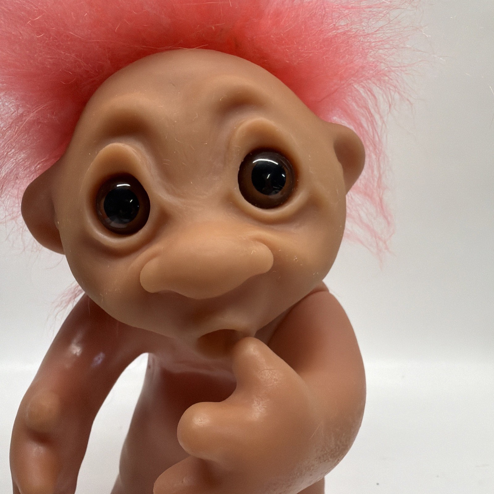 Vintage 1977 Thomas Dam Denmark Thumb Sucking Troll Doll 9” Pink Hair