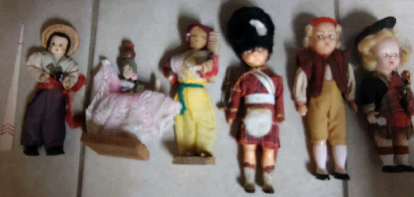 Lot of 6 Vintage International Souvenir Dolls- Different Cultures & Countries