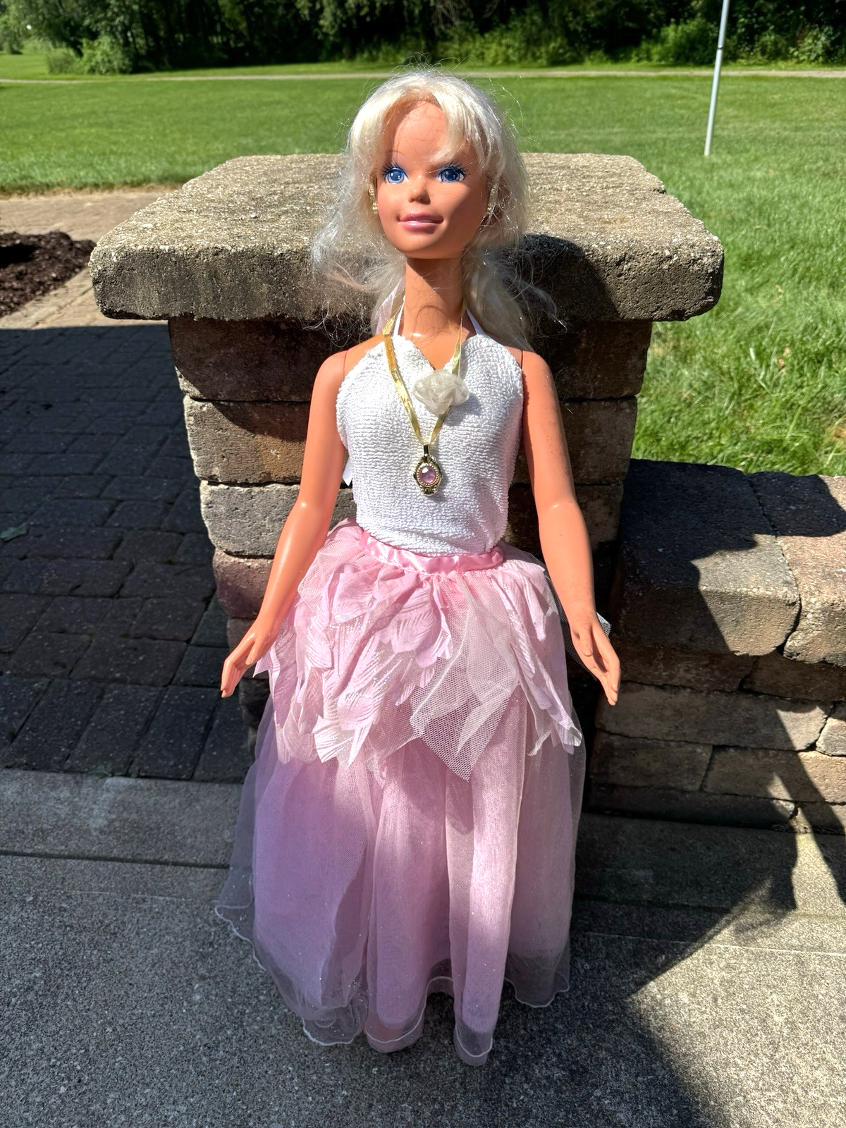 Vintage My Life Size Barbie Princess 3 Feet Tall Doll Pretty Pink Dress Necklace