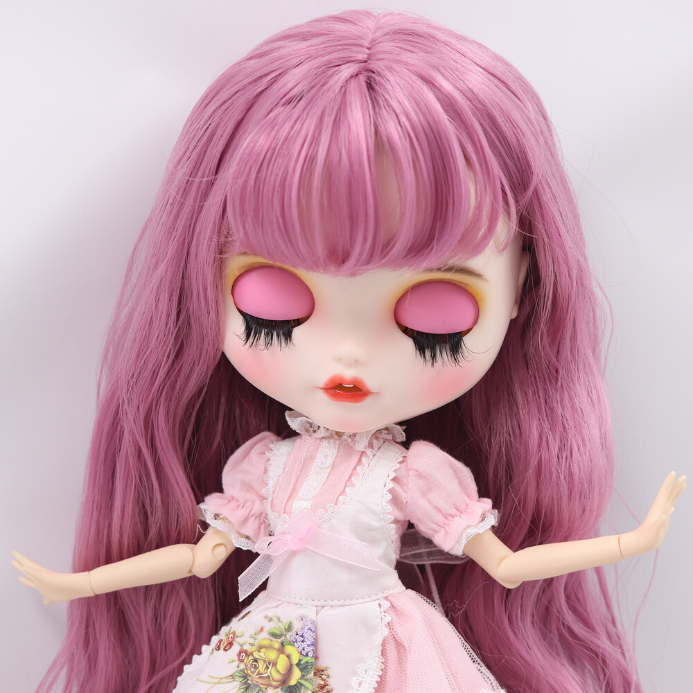 12″ Blythe factory Doll Dark Pink hair Matte face 1/6 bjd open mouth Carved lips
