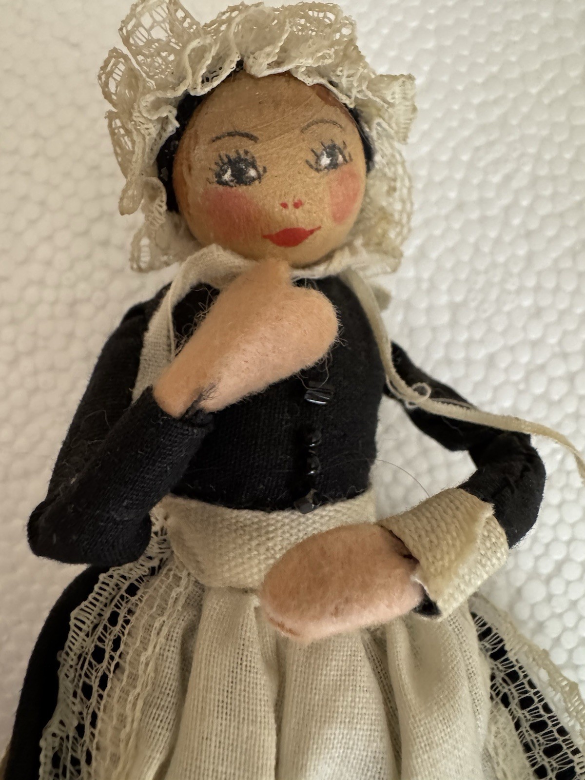 Vintage “UPSTAIRS MAID” Doll Handmade 1972 Label Wood Felt Apron Made England