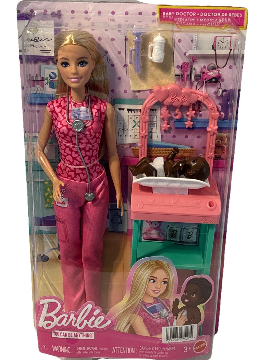 NEW2024 Barbie Baby Doctor Pediatrician Pink Scrubs, Baby Doll & Accessories 3+