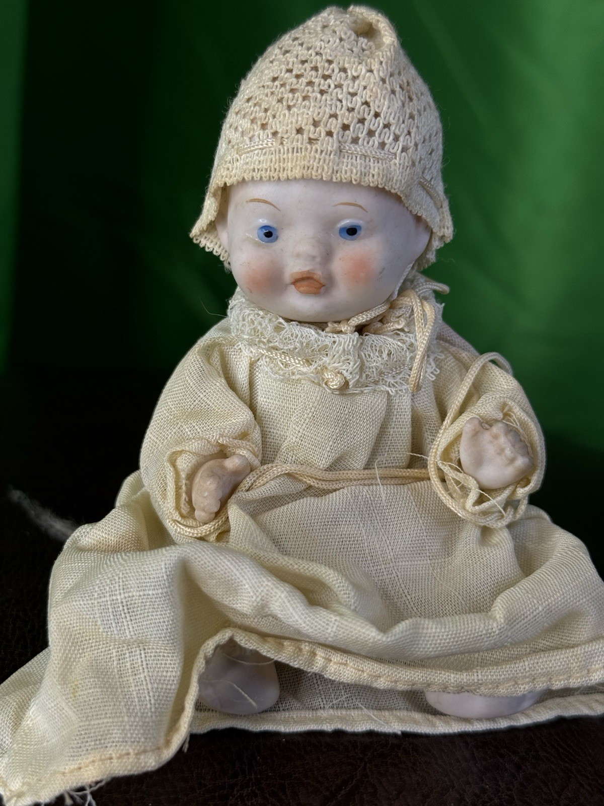 Vintage 5” Bisque Head Cloth Body Baby Girl Doll Blue Eyes Japan Marked