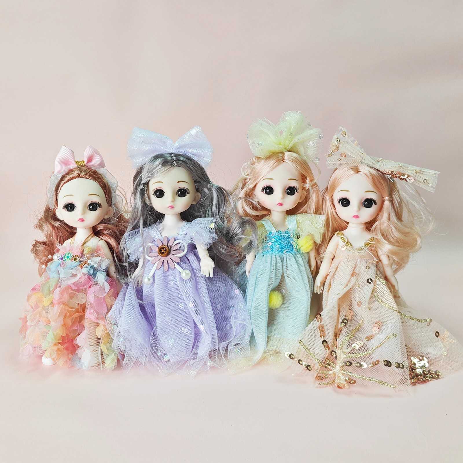 4PCS 6Inch Mini Princess Dolls Small Sister Girl for 3+Year Old Little Girl