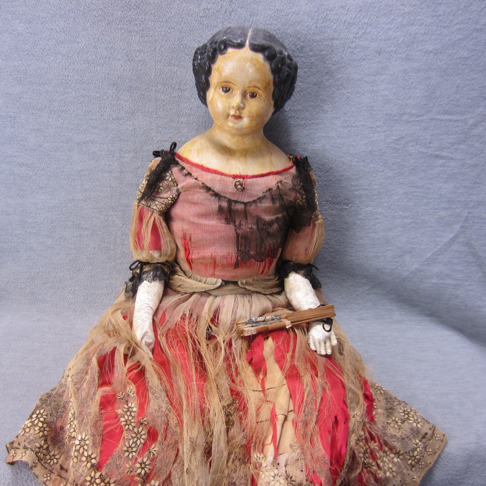 Antique Muller & Strasburger Germany Papier Mache Doll Large 30in TLC READ