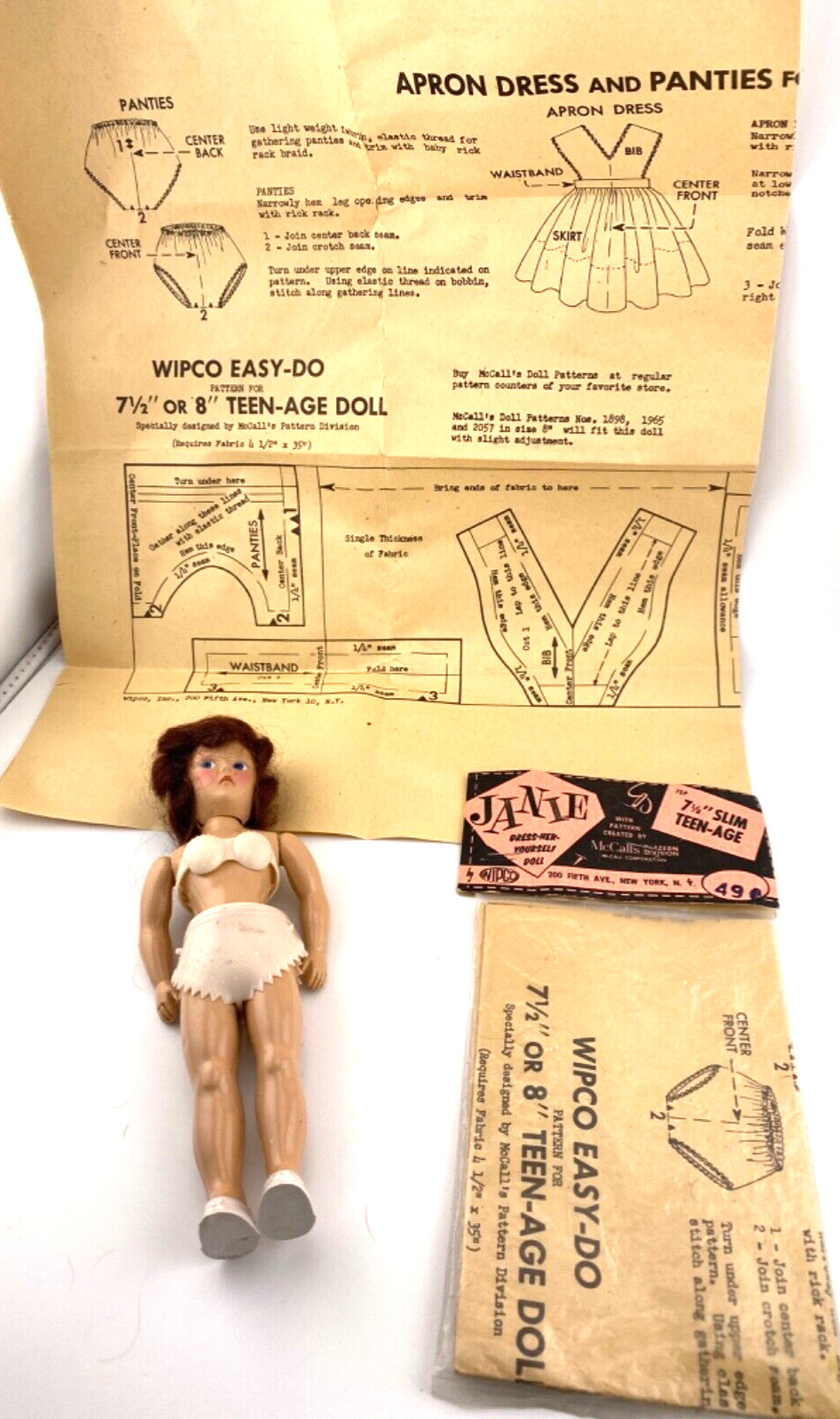 Vintage Wipco McCall’s Pattern Janie 7 1/2” Slim Doll Included 002-045
