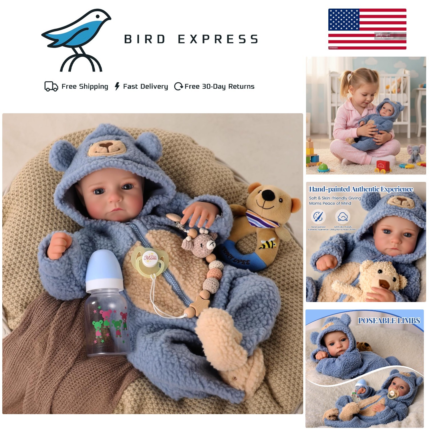 17-Inch Reborn Baby Doll Silicone Full Body Boy with Realistic Features