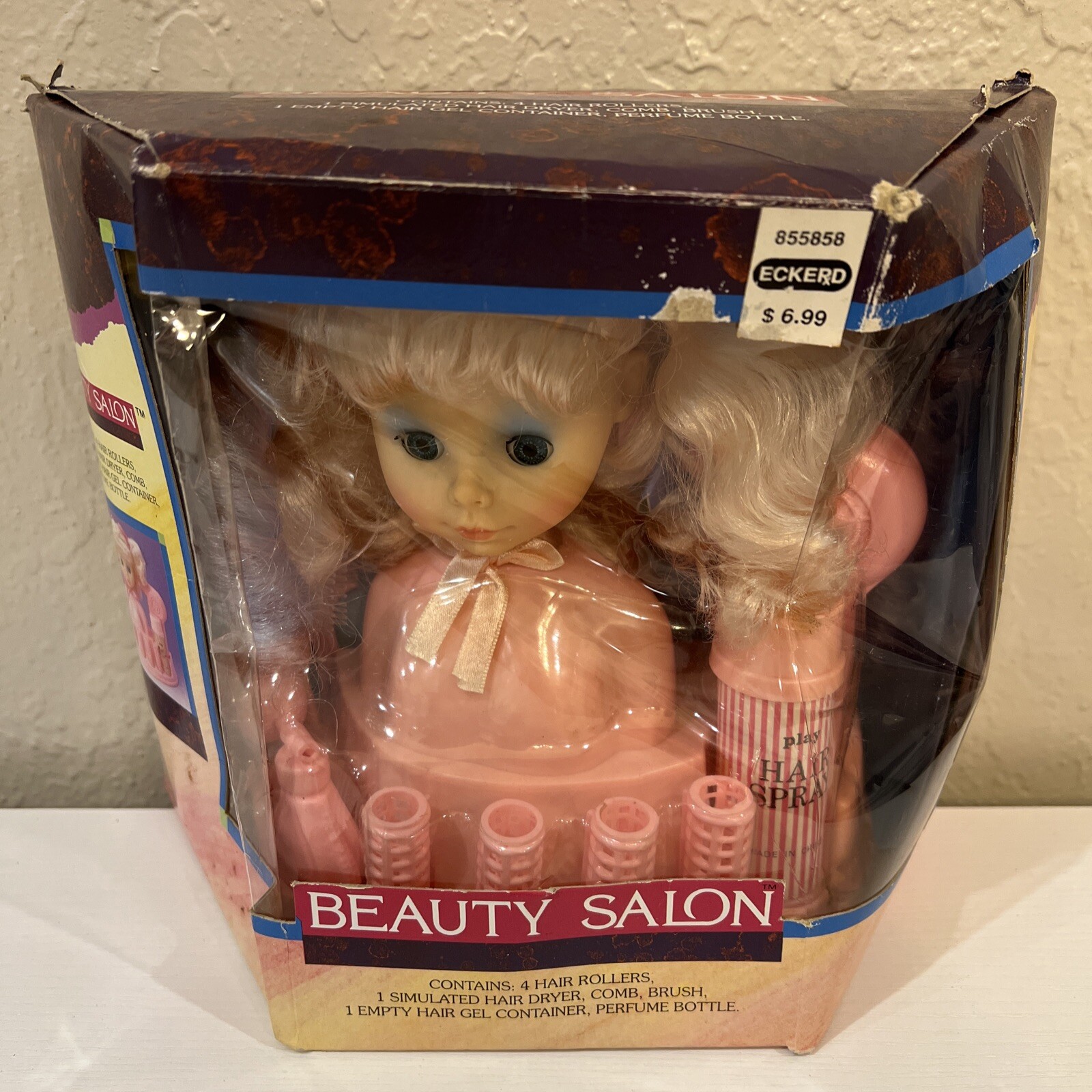 VINTAGE 1990 BEAUTY SALON CITITOY BLONDE DOLL HEAD MAKE-UP STYLING PLAYSET NIB