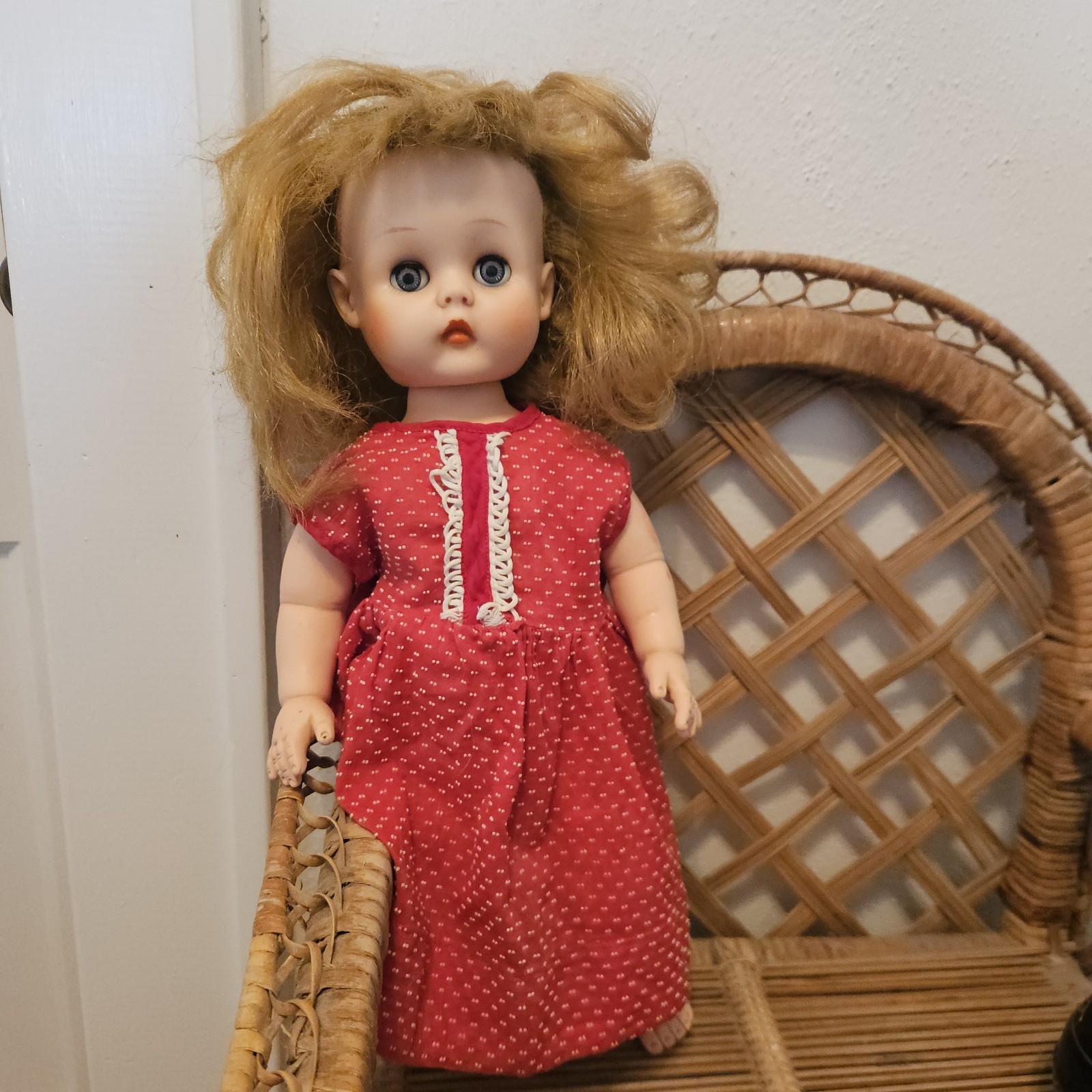 Vtg Original Horseman Vinyl Girl Doll Rooted Red Hair/Blue Eyes Full Lashes T16