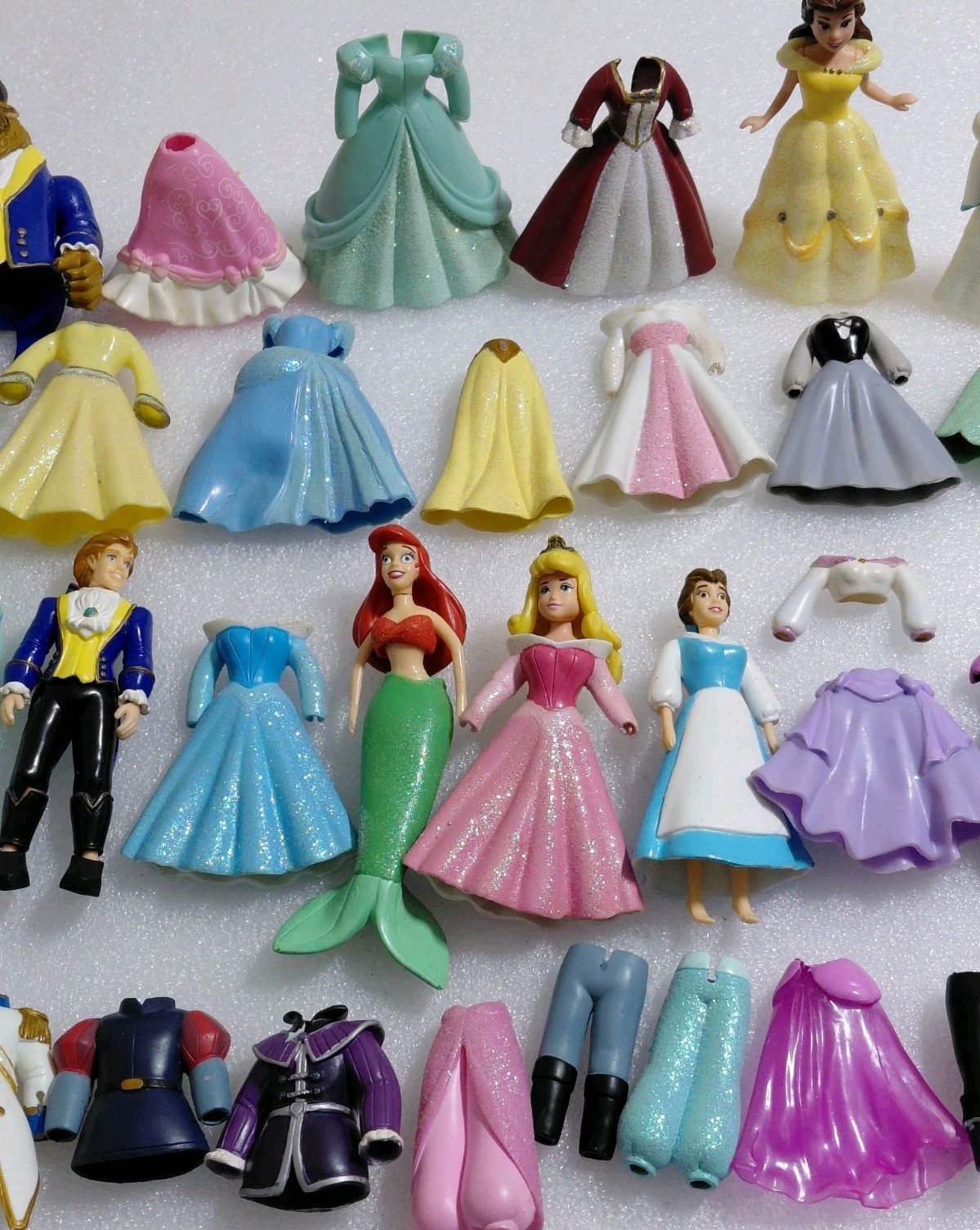 Disney Princess Magic Clip Pollypocket Dolls Ariel Aurora Belle 38pc Lot Clothes