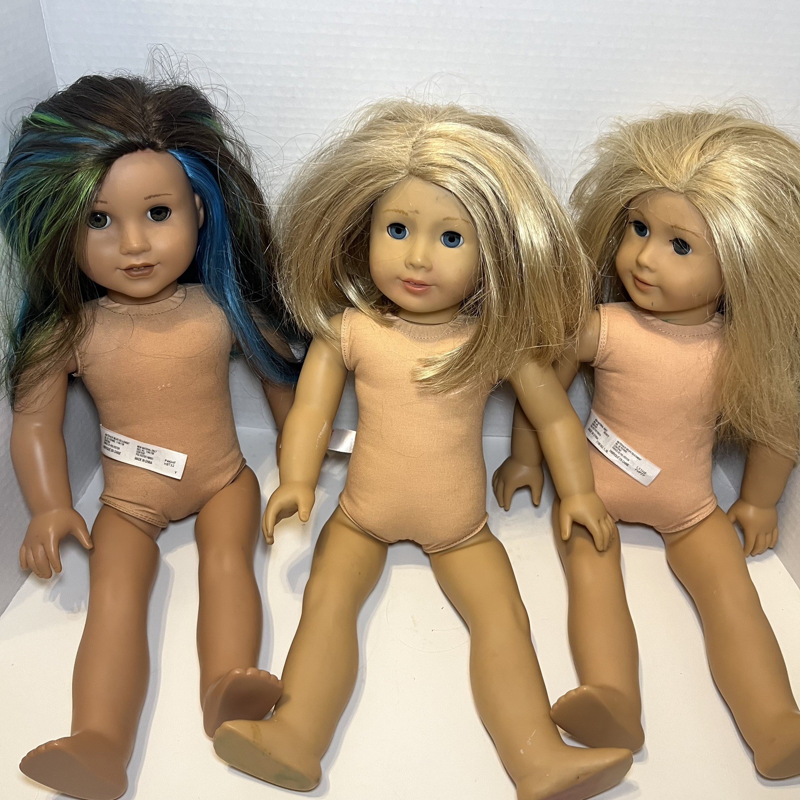 Lot Of 3 American Girl Dolls Blonde Blue Green Hair Brown Blue Eyes As Is TLC