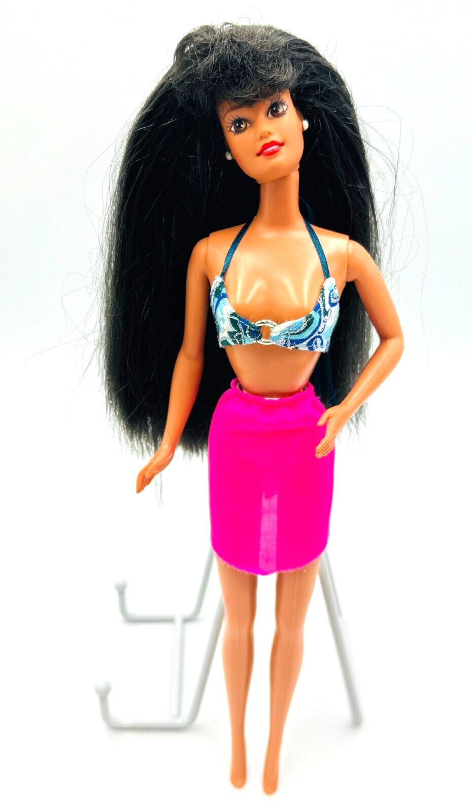 Vintage Mattel 1966 Barbie Doll Brown Black Hair Made Indonesia Pink Skirt Dress