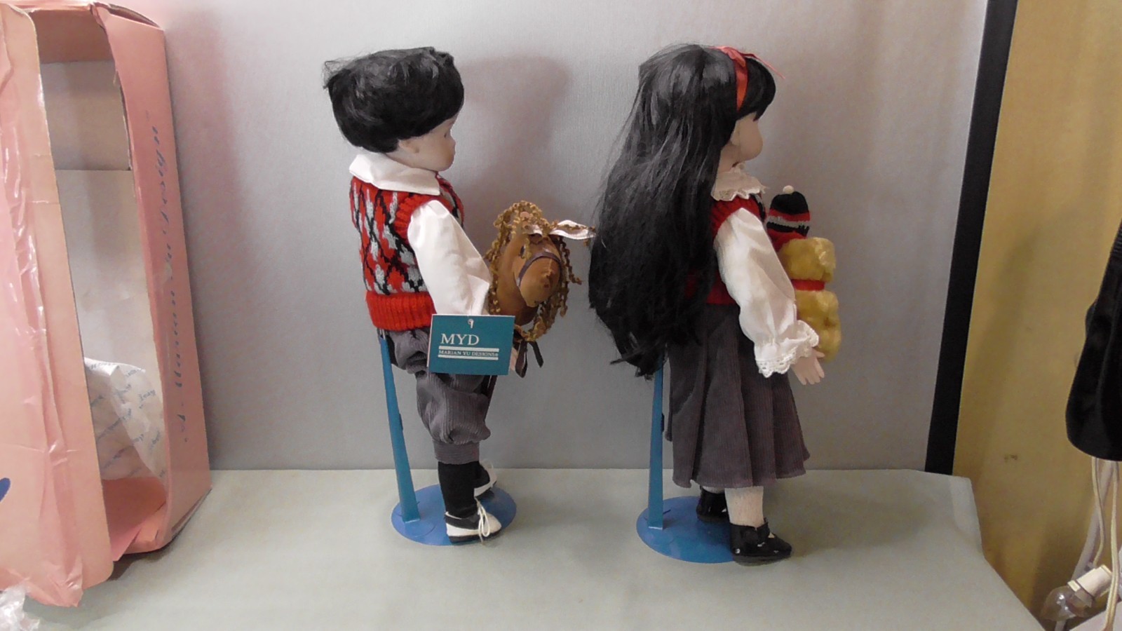 Marion Yu Designs Porcelain Matching Girl &Boy Doll twins with tags