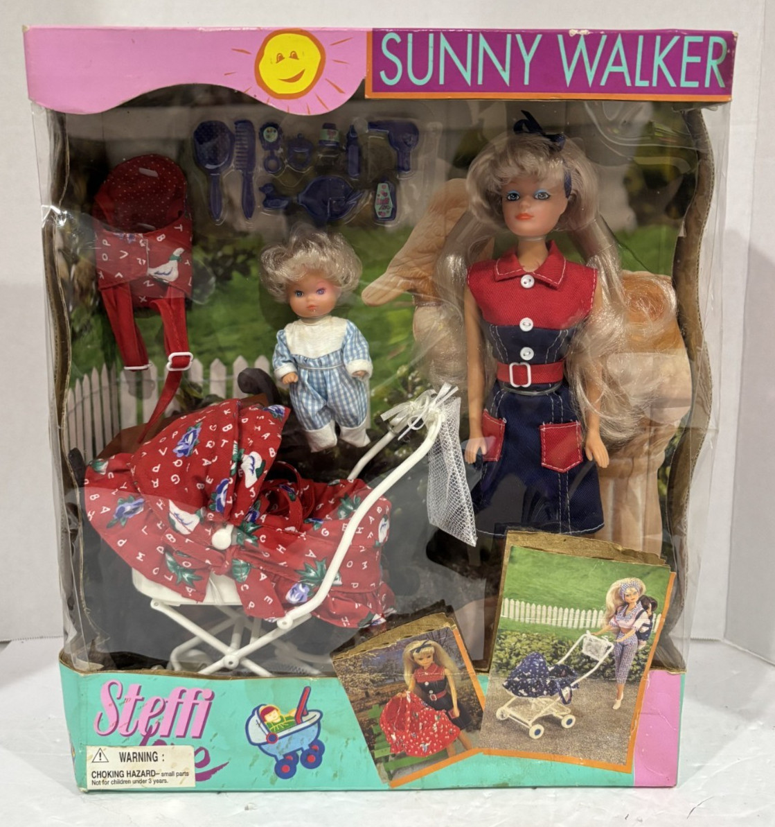 *RARE* VTG 90’s Simba Toys Steffi Love SUNNY WALKER Doll Playset Baby Stroller