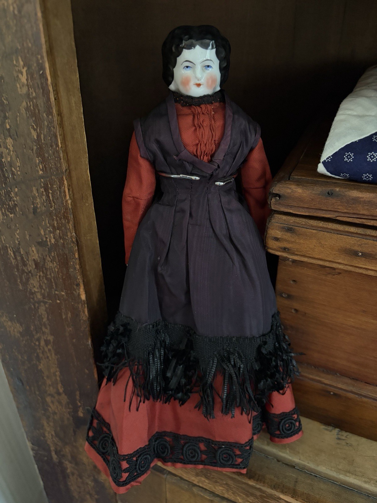 Antique 11 1/2” China Head Doll Flat Top Cabinet Size Pat. Dec. 7, 1880