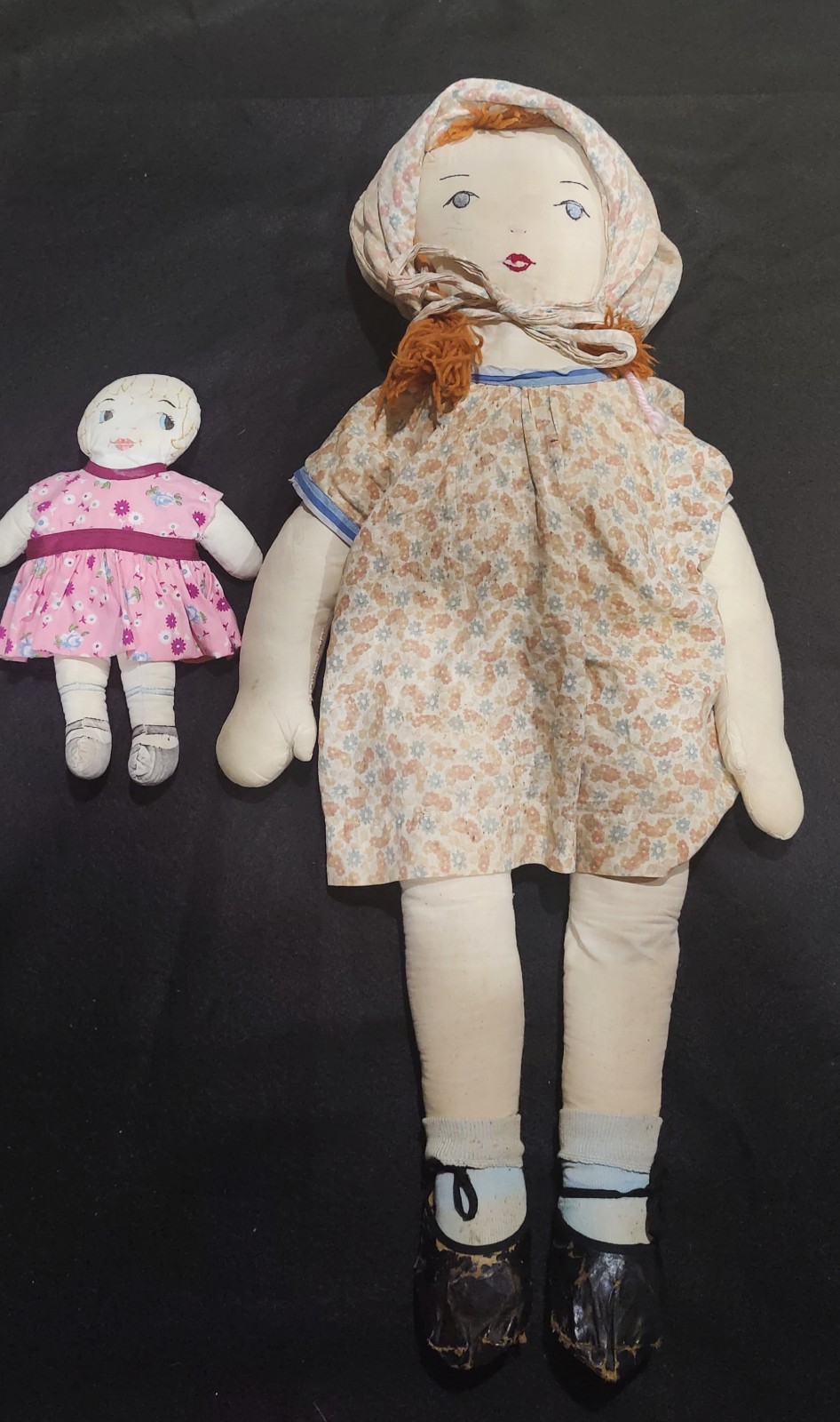 2X’s Vintage Dolls /Embroidered Face / All Fabric / Very Old / Rare Fine