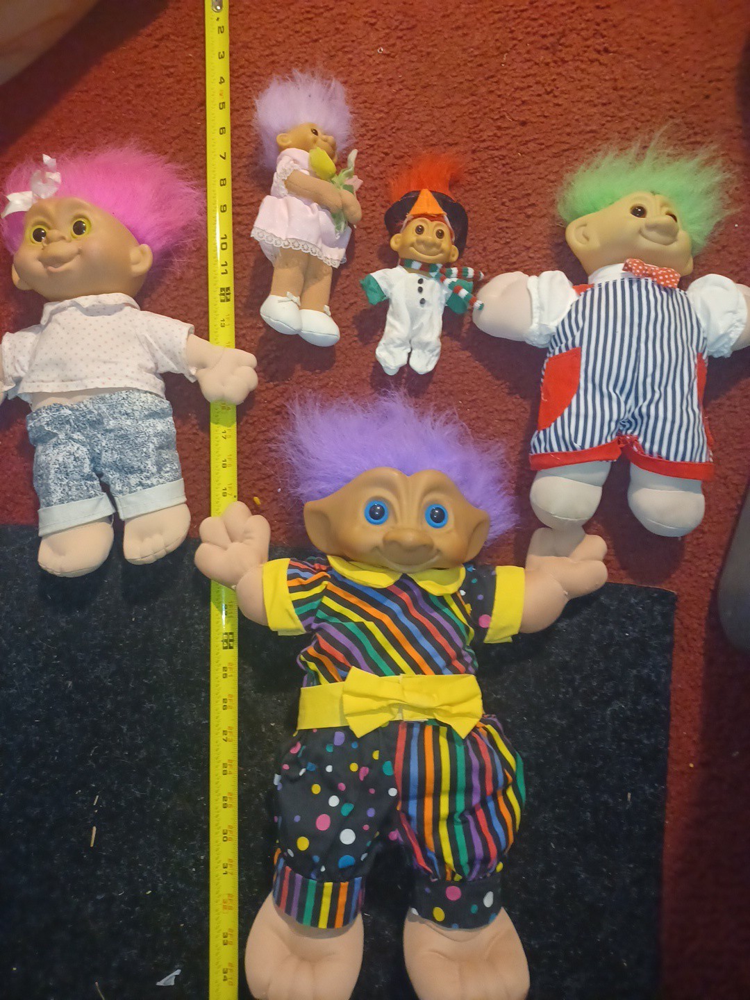 VTG Troll Lot Of 6 1987 Large 18” Troll Purple Hair Clown 12″ 1992 3″-6″ Pink