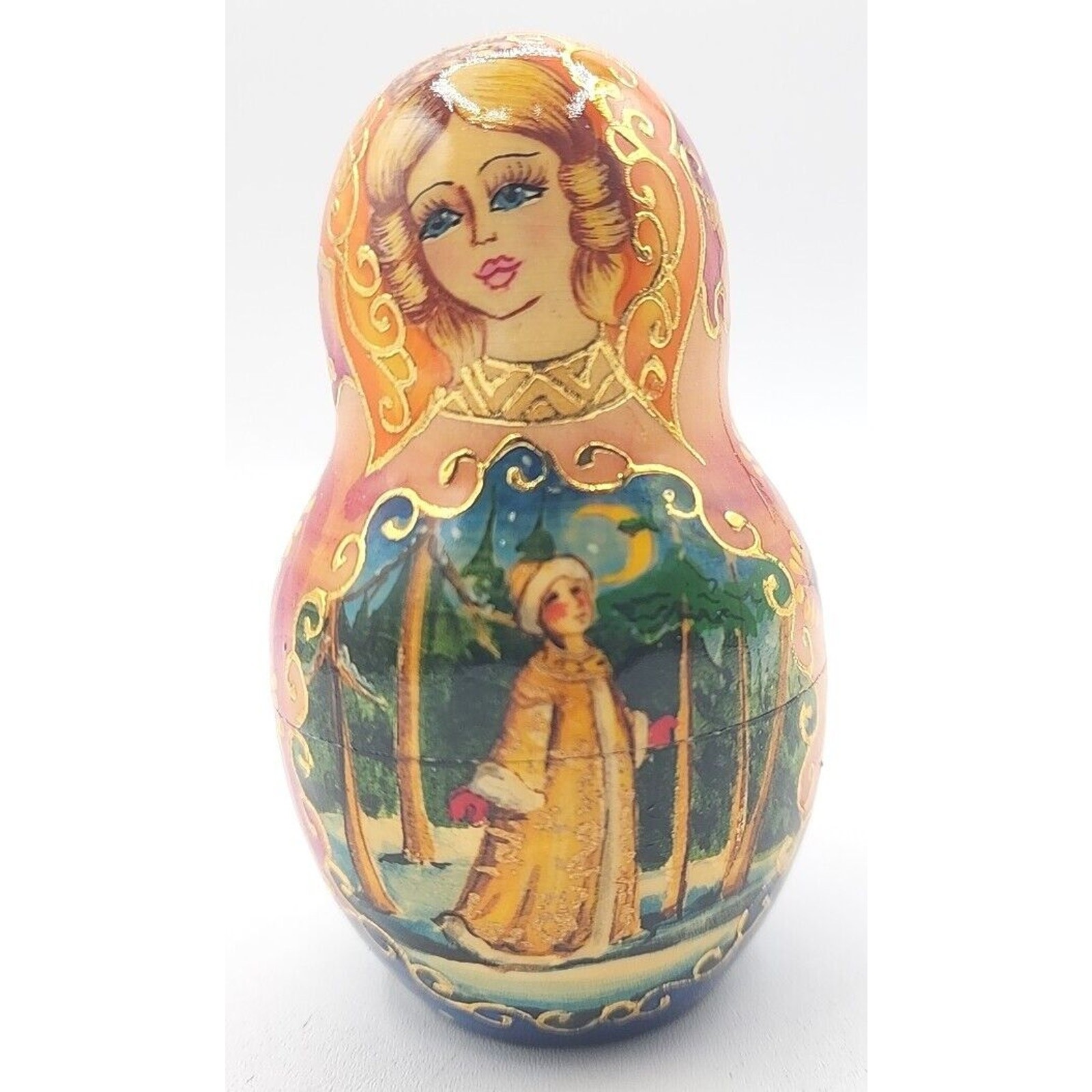 Russian Christmas Matryoshka Nesting Doll 8” Hand Painted 7 Piece Rare U254