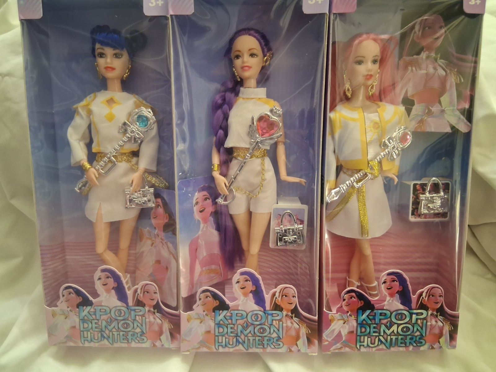 KPop Demon Hunters Huntrix Barbie Dolls Rumi, Zoe & Mira White Outfit With Accs