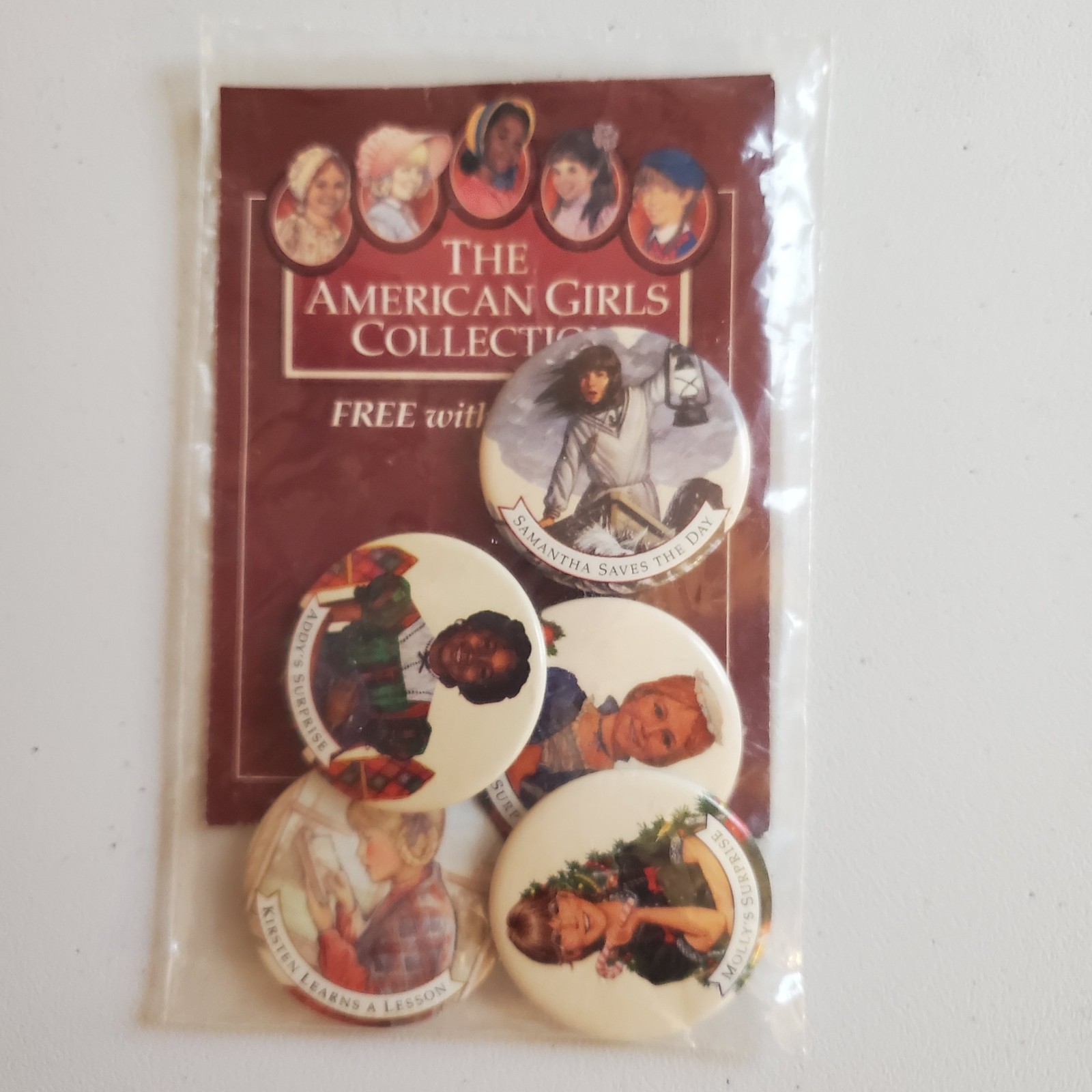 Vtg 1995 The American Girls 5 Button Set Samantha Addy Kirsten Felicity Molly