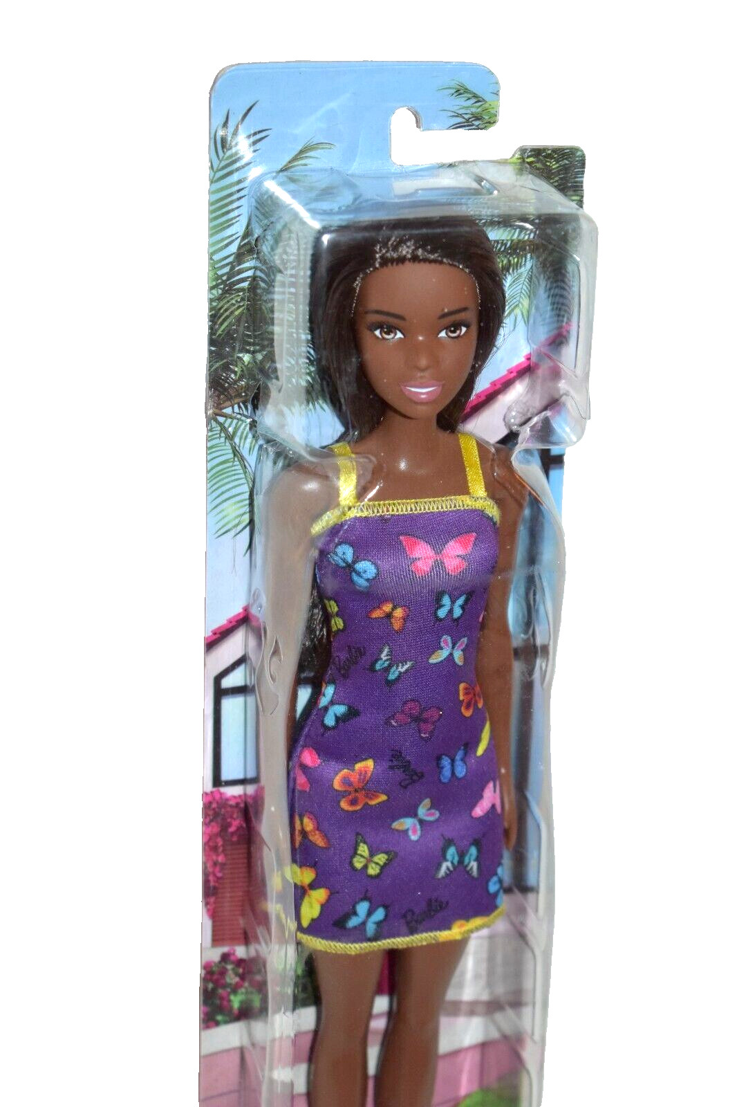 NEW! 2022 MATTEL BRUNETTE BARBIE in a BUTTERFLY PRINT DRESS # HBV07 ~ BOX DAMAGE