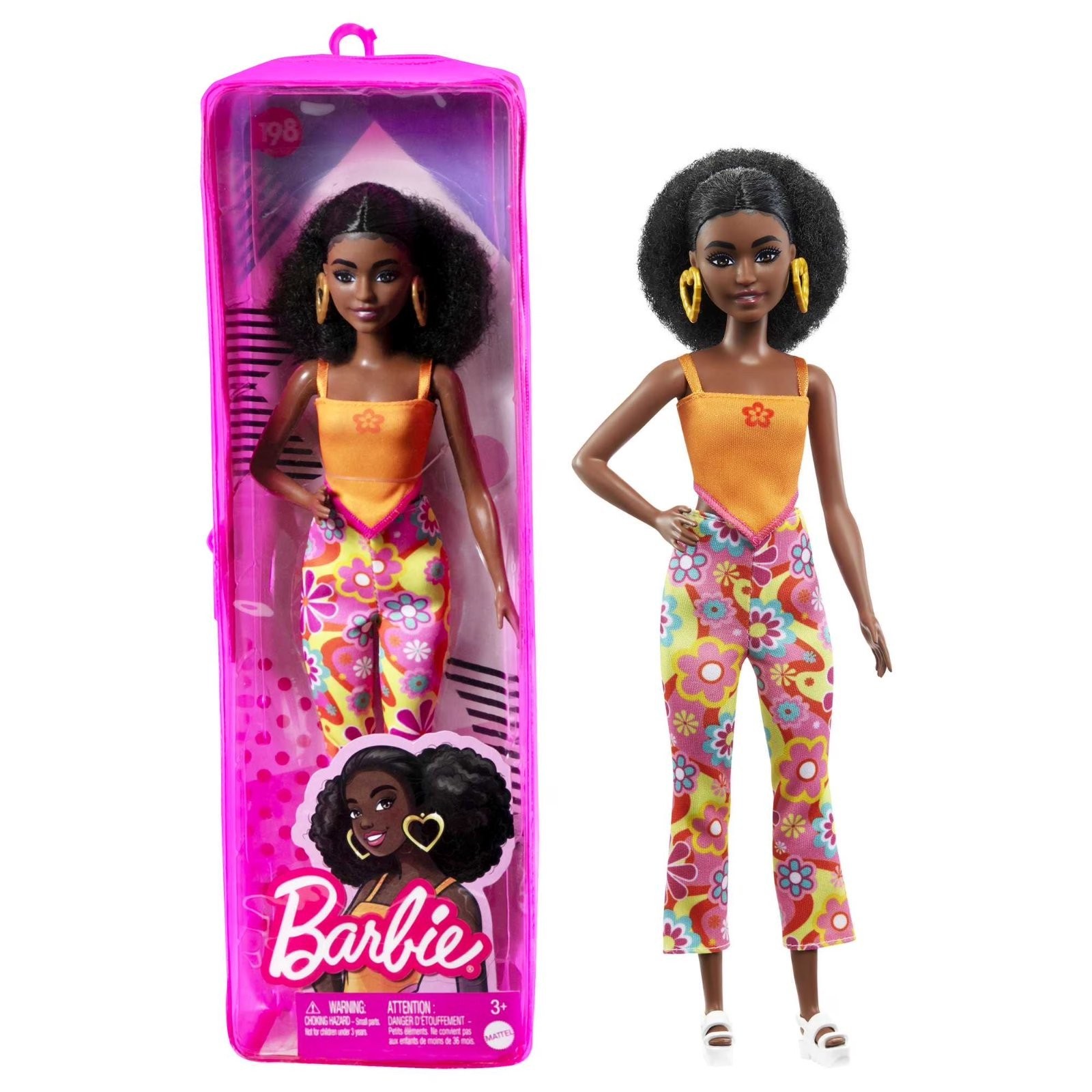 Barbie Fashionistas Doll #198 in Retro Floral Look with Petite Body, Curly Black