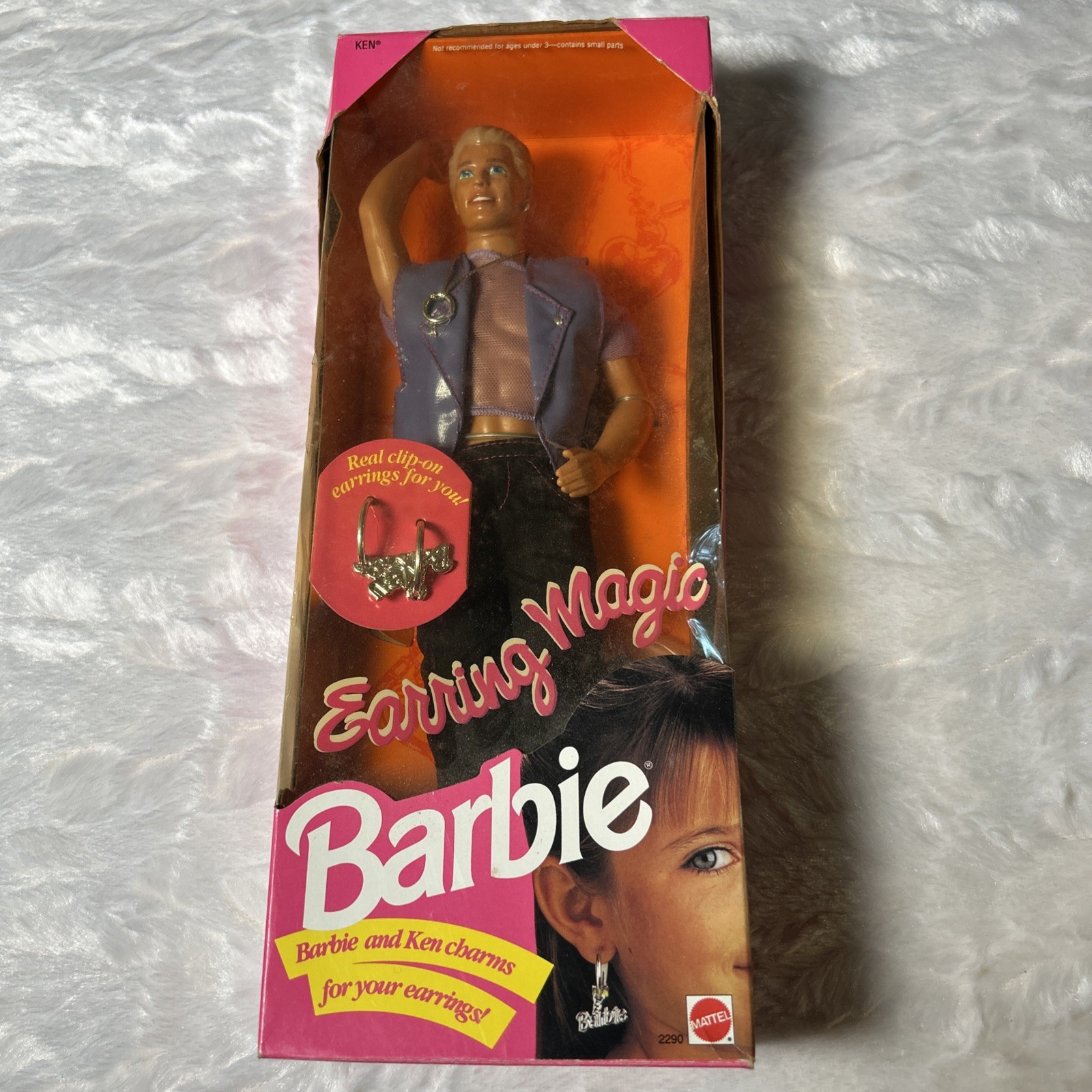 1992 Mattel Barbie EARRING MAGIC KEN Doll #2290 w/ Clip-on Earrings