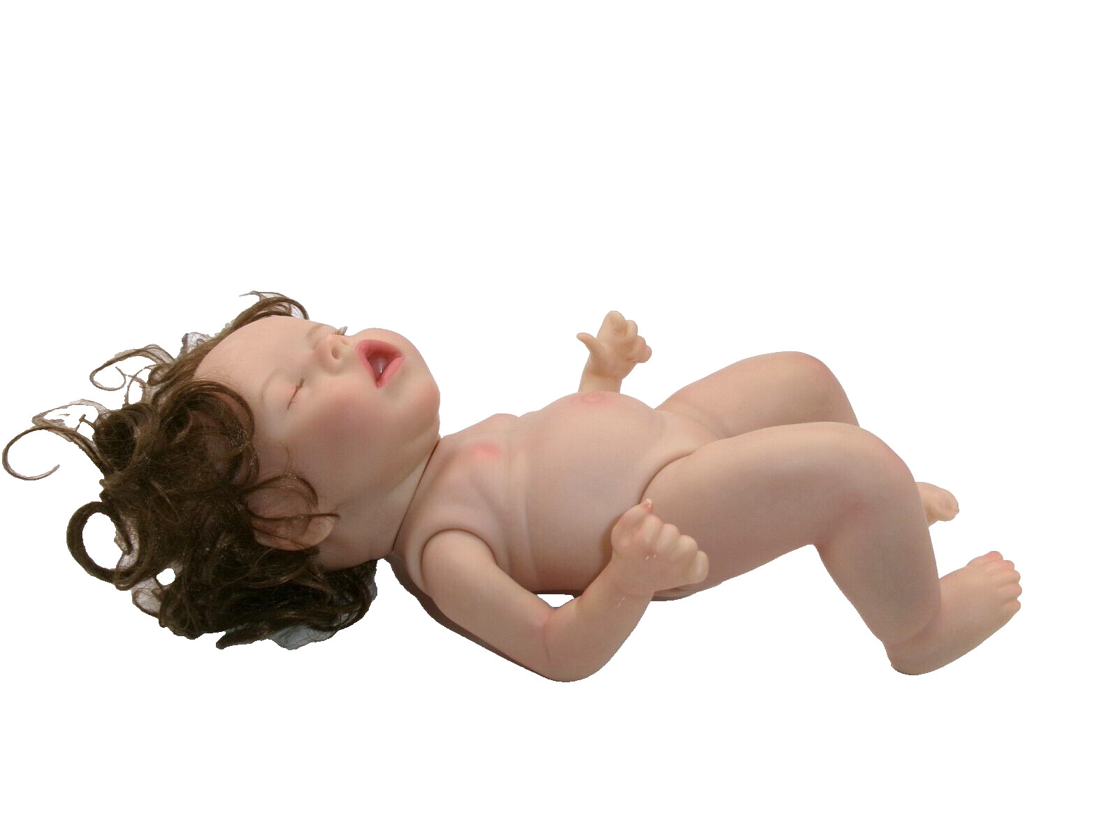 Reborn Baby Doll Sleeping Brunette Curly Hair Eyelashes 12 inches