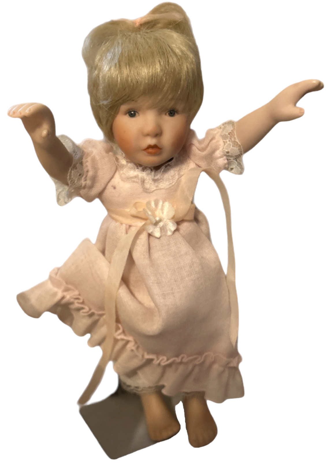 Vintage Sandra Koch Porcelain Doll By Approximately 8.5″ w Stand