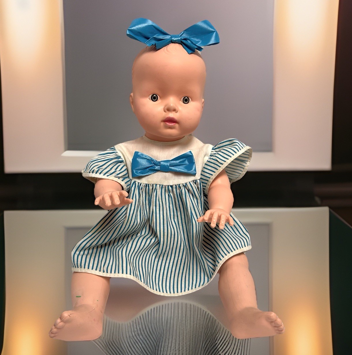 Vintage Large Doll Plastic Body 20” Unmarked Baby Original Dress Molded Hair TLC