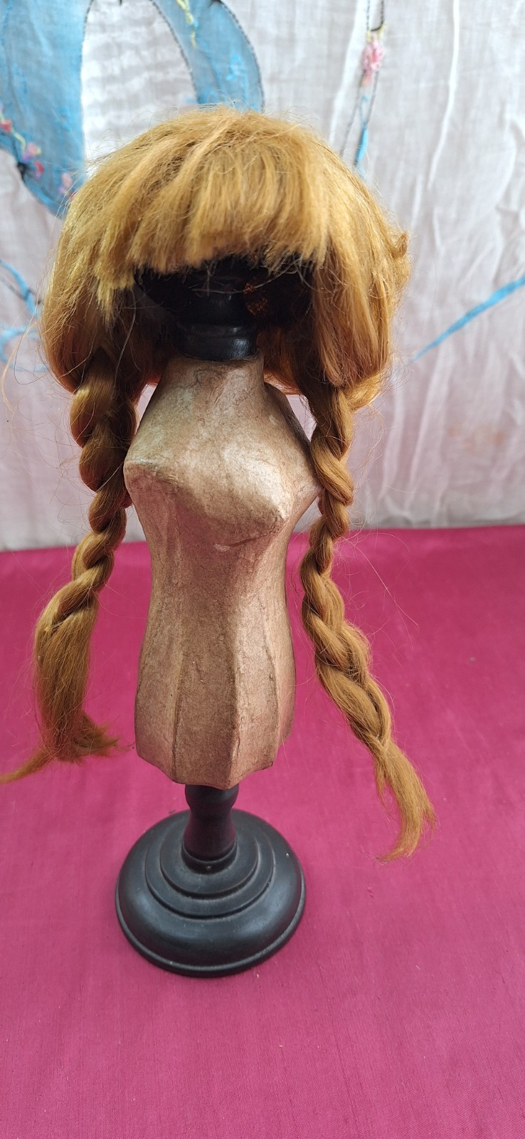 Doll Wig Synthetic Braids For Antique German Doll or Reproduction Redness Brown