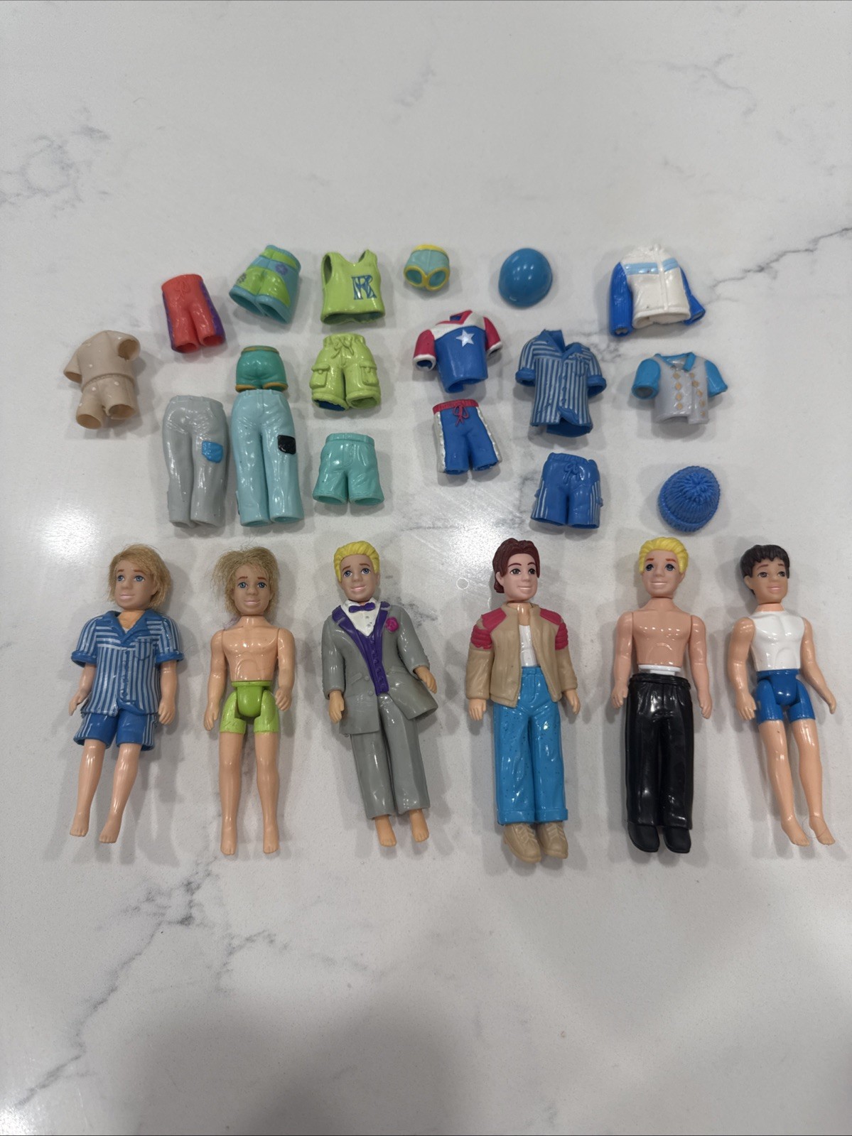 Vtg Y2K Polly Pocket Boy Dolls Clothes Blonde & Brown Rooted Hair Lot