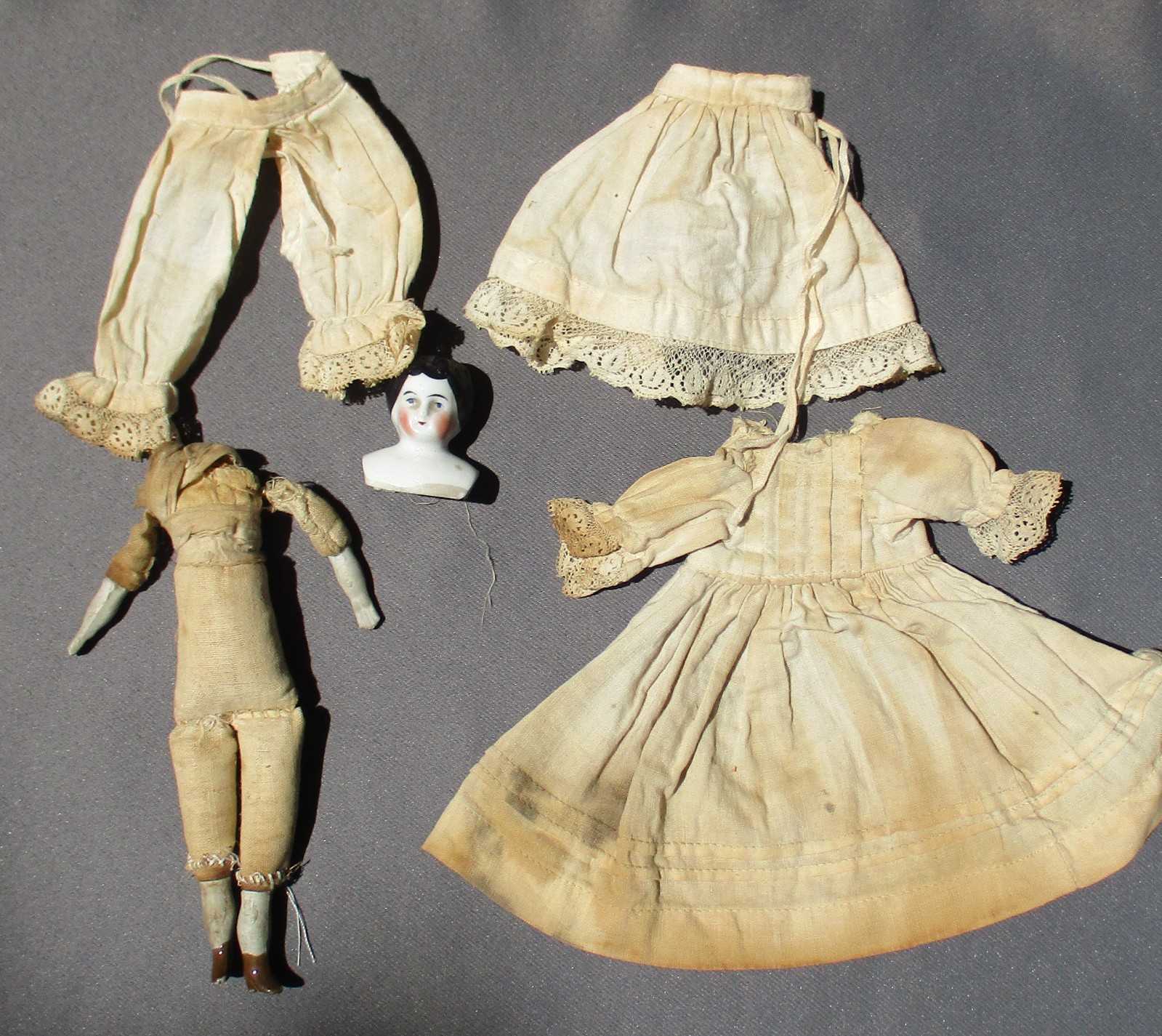 Antique Victorian German China Head Shoulder miniature split crotch pantaloons