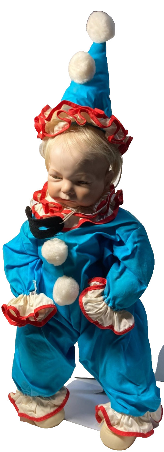 Vintage Porcelain 22 Inch Doll W/ Clown Outfit