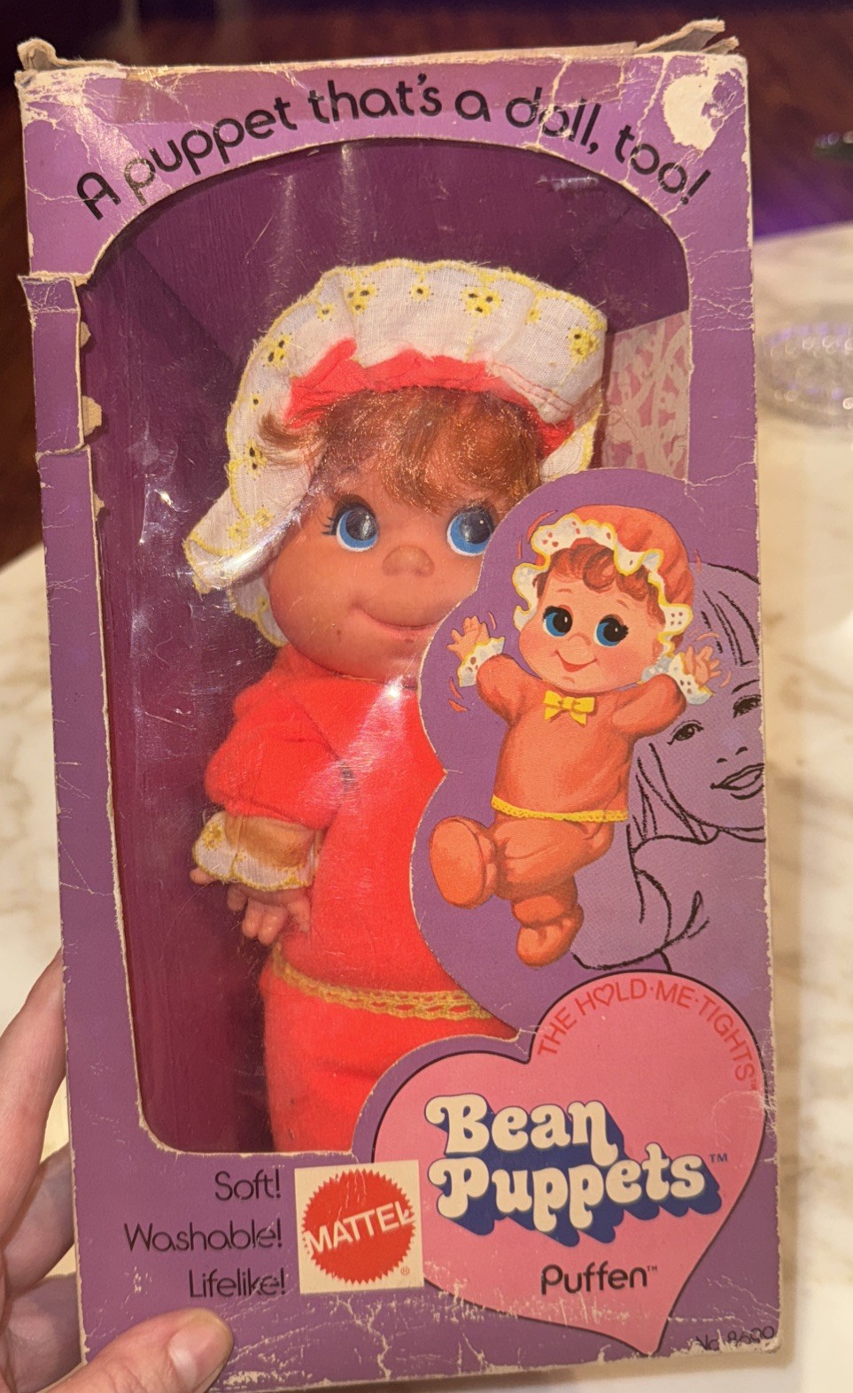 Vintage 1973 Mattel Bean Puppets Puffen Hold Me Leggings Doll Puppet 8699 NIB