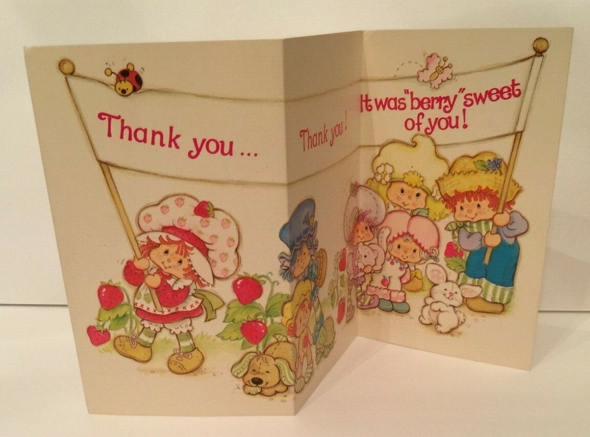 Vintage Strawberry Shortcake Trifold Thank You Cards With Envelopes Set Of 4