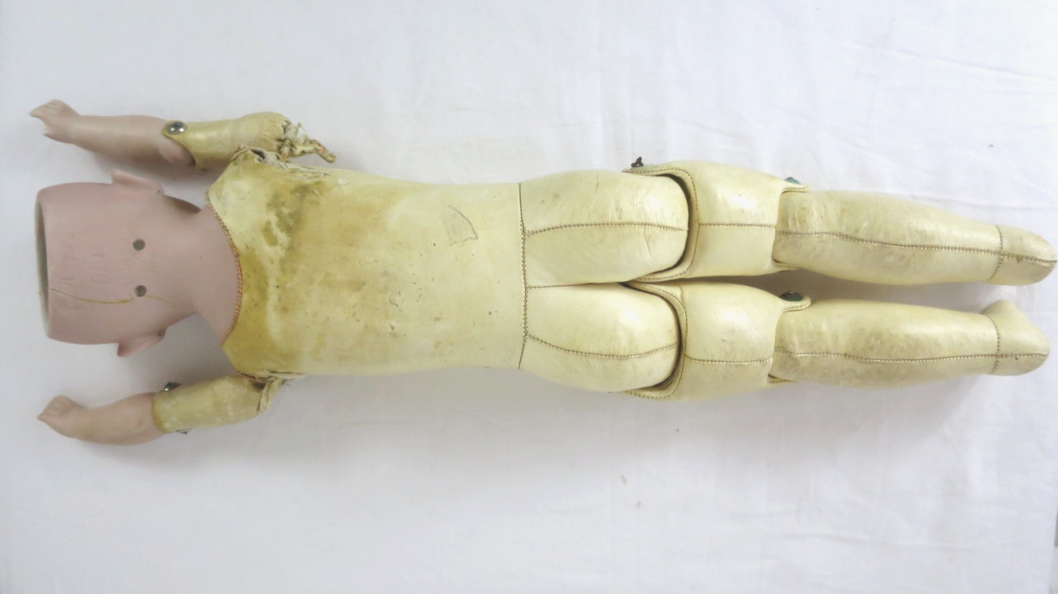 Antique Simon Halbig Bisque Head Leather Body German Doll Needs Repair