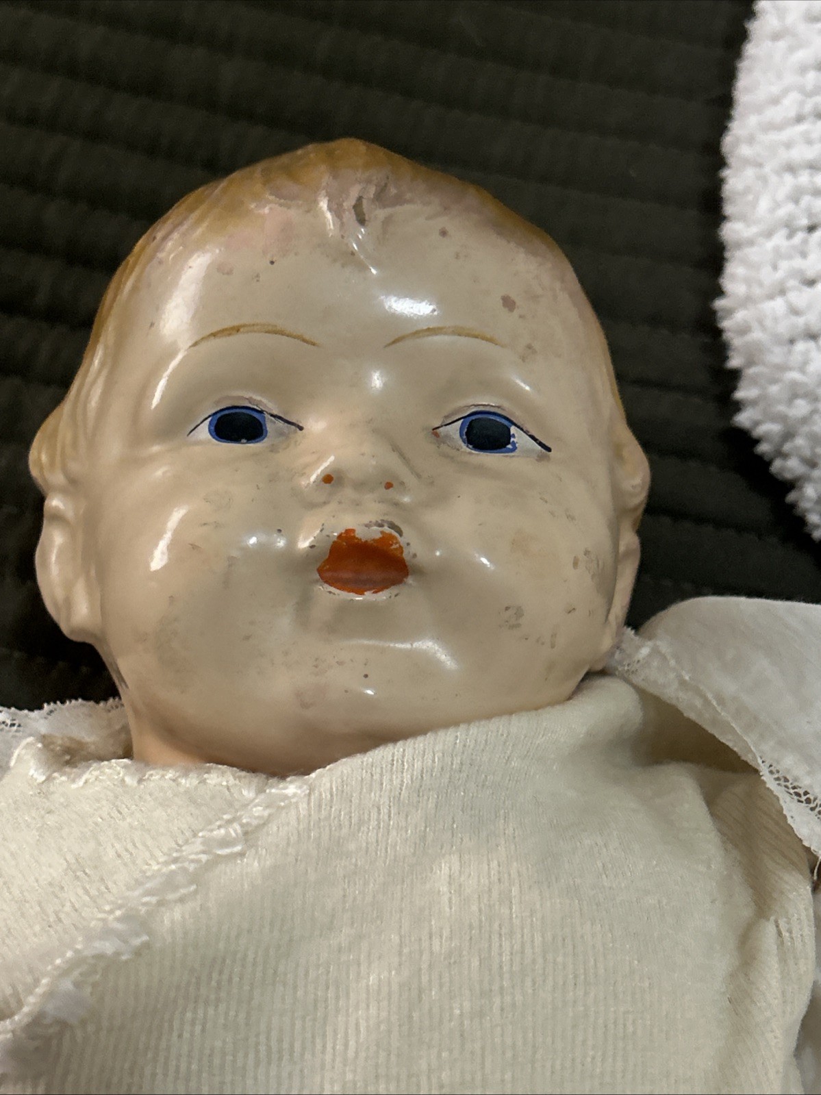 Antique 1920s 16” Composition Boy Baby Doll Straw Stuffed Cloth