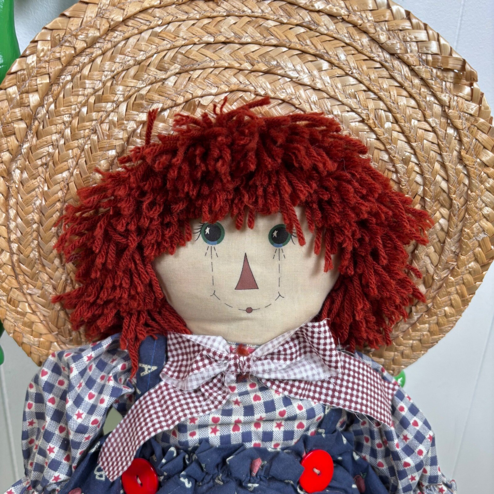 Vintage Handmade Rag Doll Country-core Decor Straw Hat ABC Dress 28″Decor