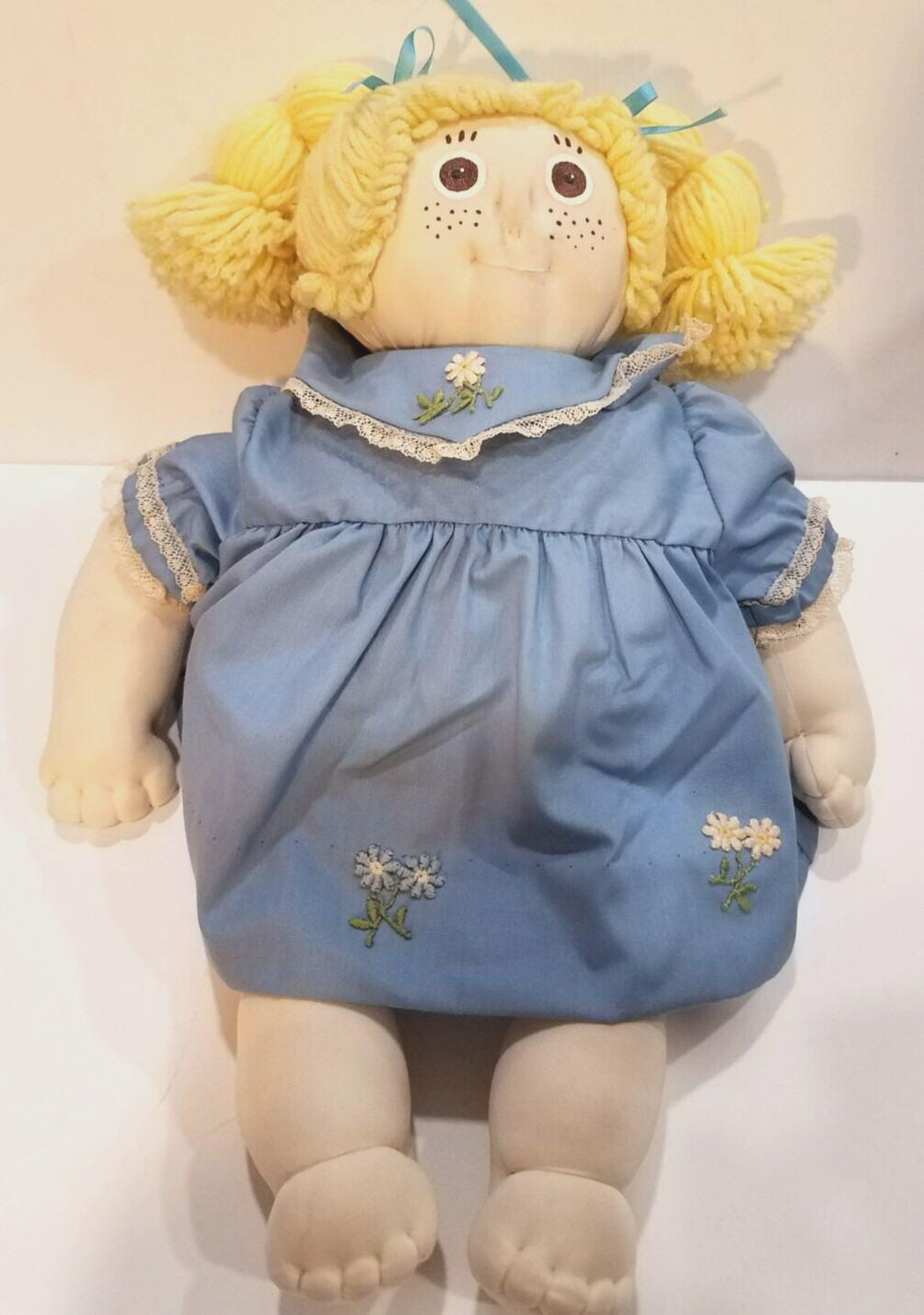 Cabbage Patch Like Doll Soft Sculpture Long Blond Hair Pigtails 17″ Vtg Handmade