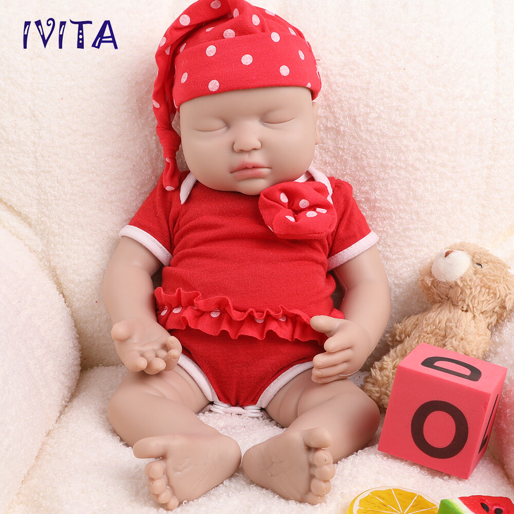 15” Full Body Silicone Reborn Girl Doll Eyes Closed Infant Doll Xmas Gifts