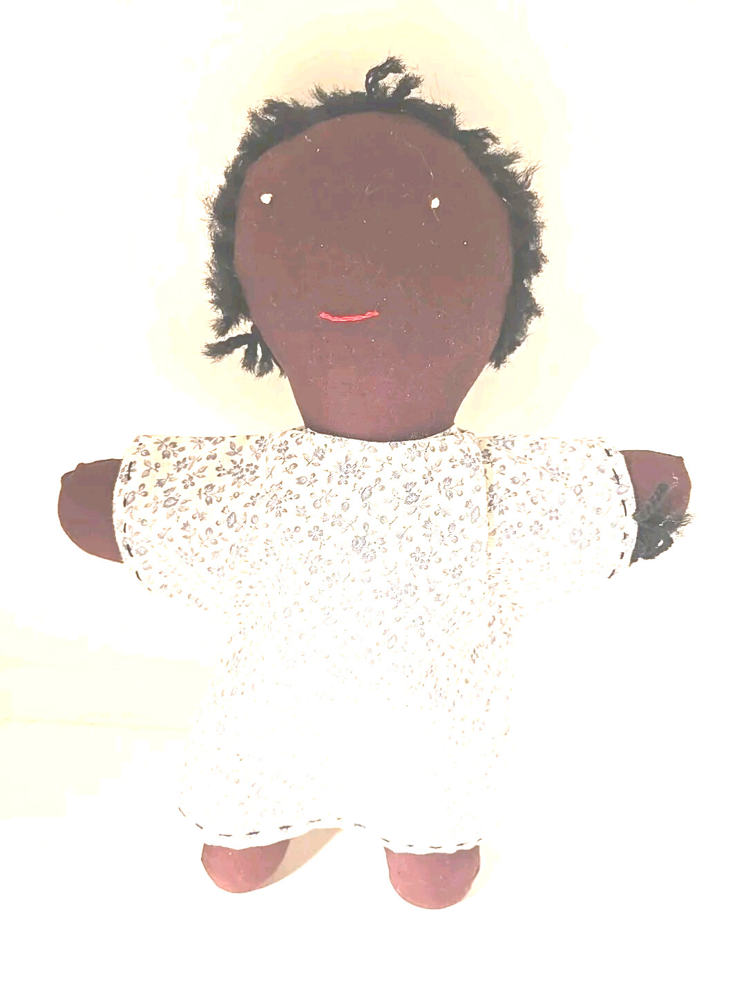 Vintage Folk Art Black African American Handmade Cloth Rag Doll 11 inches