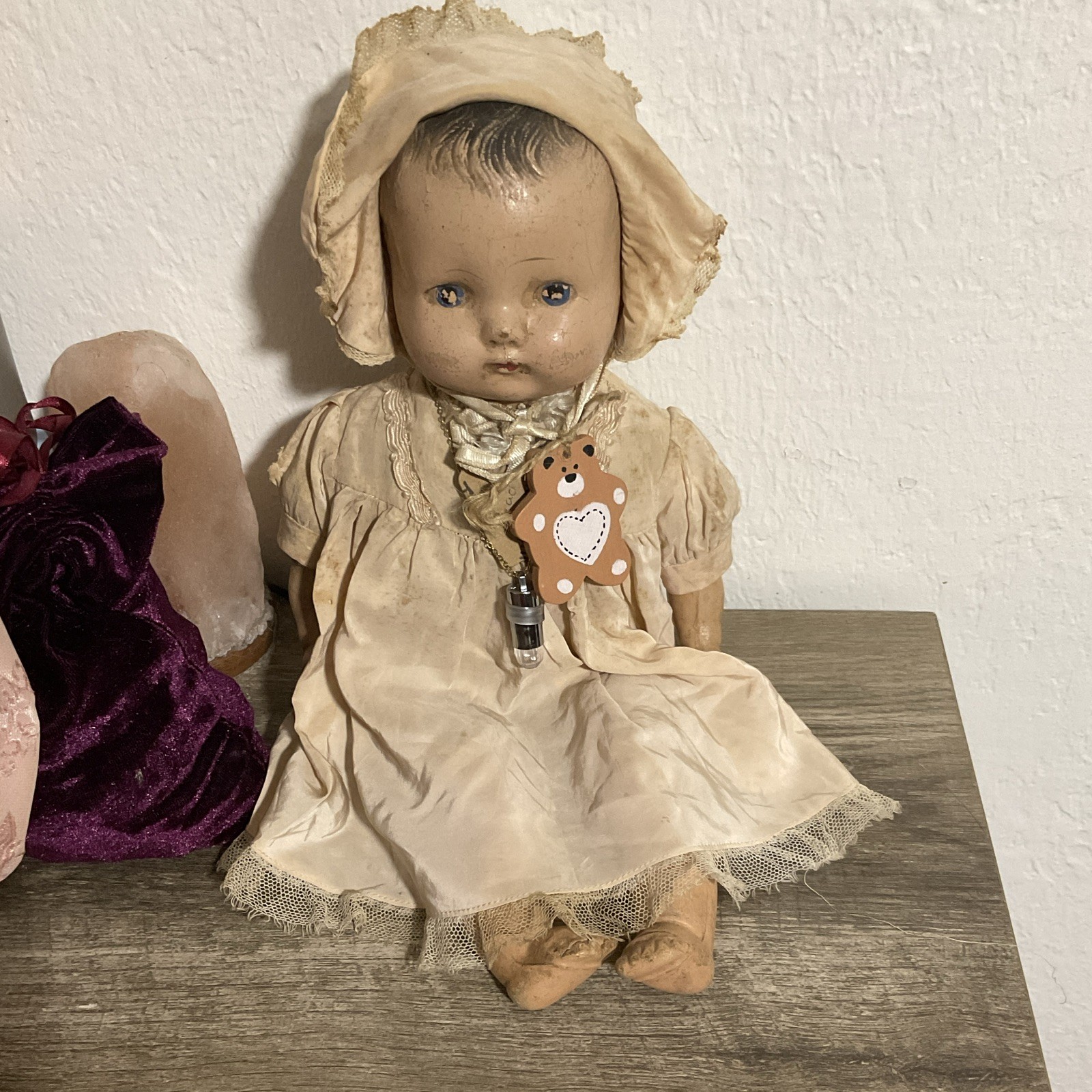 Cloth Doll in Cream/Beige Dress with Bonnet Outfit, Set Includes Doll
