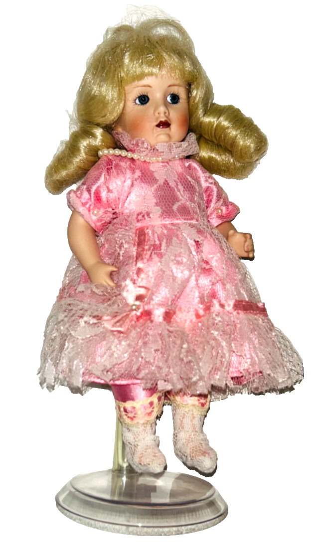 Vintage Small Porcelain Doll With All Moving Parts 8 ” Tall With Stand No. H745