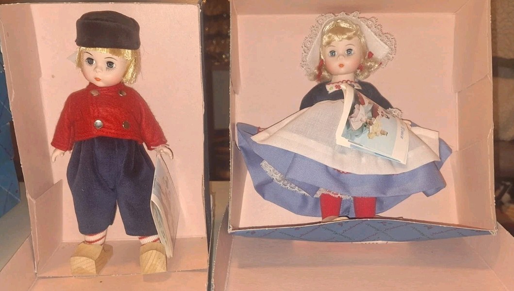 Madame Alexander. 2 Girl Dolls and 2 boy Blonde Straight Hair Blue Eyes in Boxes