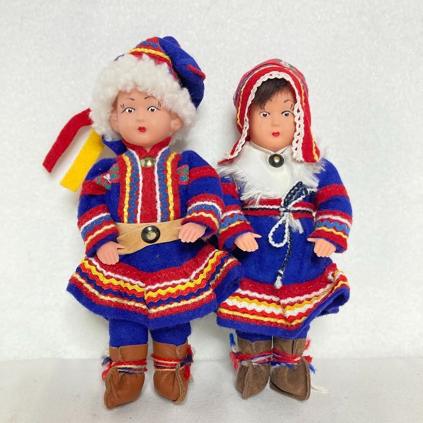 2 VTG Boy and Girl Finland Souvenir Dolls Folk Art Felt 8″ Tall Erkki Juopperi