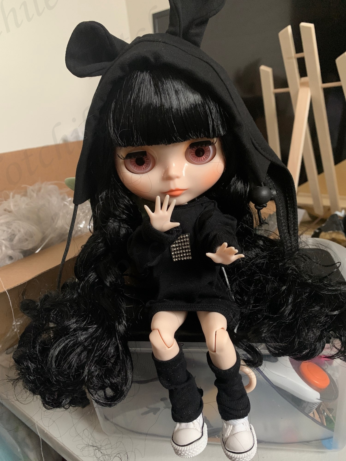 12″ Blythe doll nude doll makeup glossy face joint body black hair cute doll